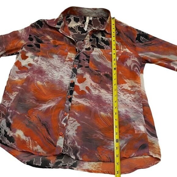 Bellatrix Orange Purple and Ivory Sheer Long Sleeve Buttondown Blouse Size S - Picture 10 of 10